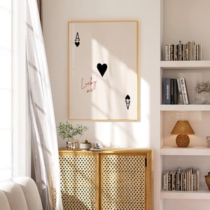 Stampa asso di cuori, poster di carte da gioco, arte retrò alla moda, arredamento da bar, regalo di stampa da cucina, arredamento estetico da cucina, parete della galleria domestica moderna