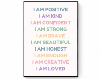 Positive Affirmations for Kids, Homeschooling Art, Motivational Poster, Positive Playroom, Inspirational Poster, Positive Classroom Decor