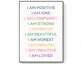 Positive Affirmations for Kids, Homeschooling Art, Motivational Poster, Positive Playroom, Inspirational Poster, Positive Classroom Decor
