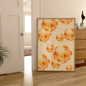 Orange Disco Ball Print, Trendy Preppy Decor, Girly Dorm Room Decor, Bachelorette Bar Art, Maximalist Decor, Trendy Bar Cart Poster