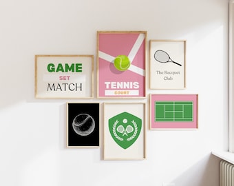 Arte murale per fan del tennis, set di 13 pezzi di arte murale, arte murale stampabile sul tennis, poster vintage sul tennis, decorazione per la stanza sportiva del tennis per l'ufficio
