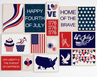 Mega paquete de decoración del 4 de julio con 25 IMPRIMIBLES, decoraciones del 4 de julio, arte de pared imprimible del 4 de julio, descarga digital