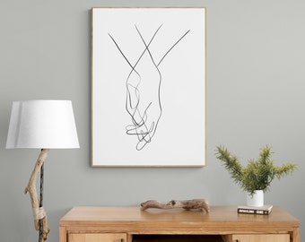 Couple Holding Hands One Line Art, Minimalist fine line Couple Wall Art for Valentine's Day, One Line Drawing Hands poster Minimalist Print