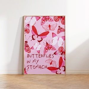 Estampado de mariposas, decoración de mariposas, decoración de dormitorios de arte de pared preppy, arte de pared maximalista estético de la habitación y2k, decoración de apartamentos, Día de San Valentín