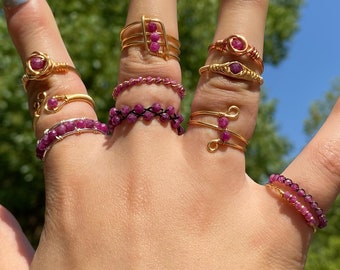 Ruby Rings，Mixed style wire wrapped ruby rings,boho style rings,unique design gift