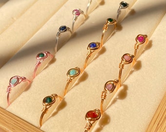 Colorful Wire Wrapped Crystal Ring - Unique, Handmade Jewelry