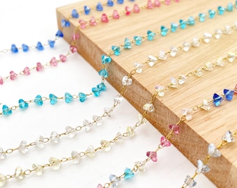 1 Meter Heart crystal glass handmade chain,18K Gold Plating Stainless Steel Chain