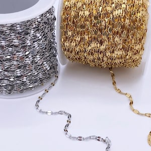 2 Meters 18k Gold 2mm Lip link bulk chain,Gold Thin chain,Chain for layer necklace,Waterproof Stainless steel chain for necklace or bracelet