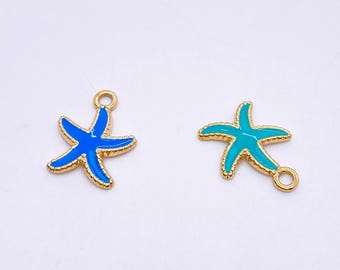 18k Gold plated Tiny blue or green starfish charm,beach charm,starfish necklace,earring,bracelets,Cute starfish charm,DIY accessaries