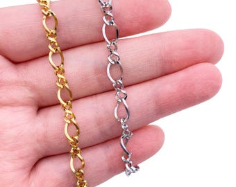 2 Meters 18K Gold Plated Figure 8 Chain, Stainless Steel Twisted Link Chain