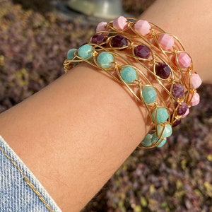 Wire wrap Bracelet Bangle ,Crystal Jewelry Unique gift for her