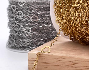 Heart Link Chain, Stainless Steel Bulk Cable Chain for Jewelry Making, Gold or Silver