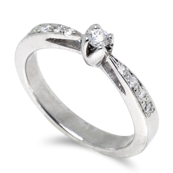 Palladium Diamond Engagement Ring for Women with 9 Diamnds Etsy