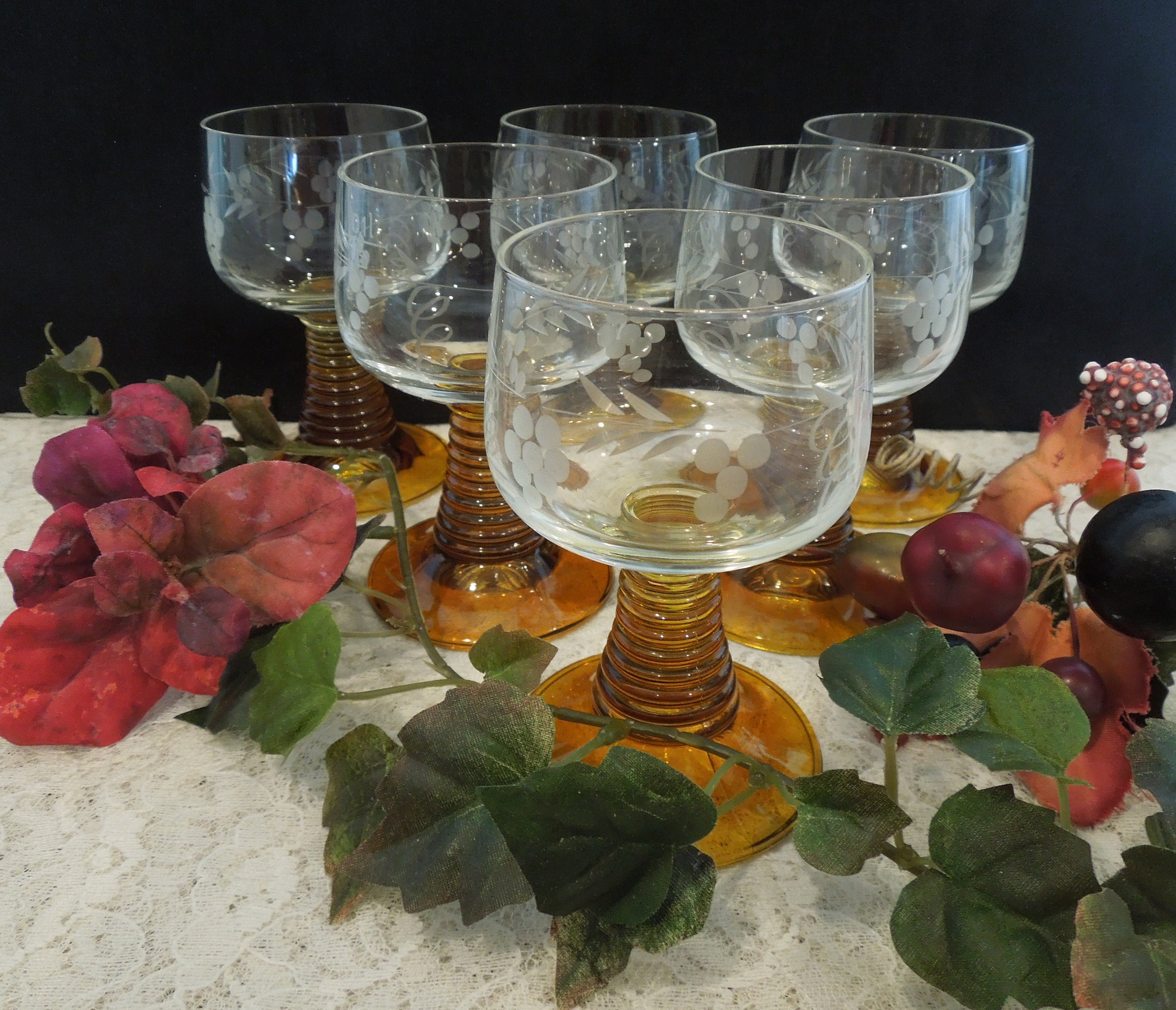 Vintage German Roemer Wine Glasses With Amber Beehive Stem And Etsy