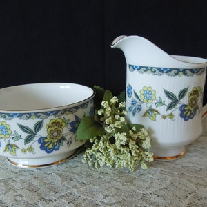 Paragon Comtessa Creamer and Sugar Bowl, English Bone China, Blue and Yellow Floral Design