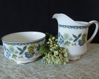 Paragon Comtessa Creamer and Sugar Bowl, English Bone China, Blue and Yellow Floral Design