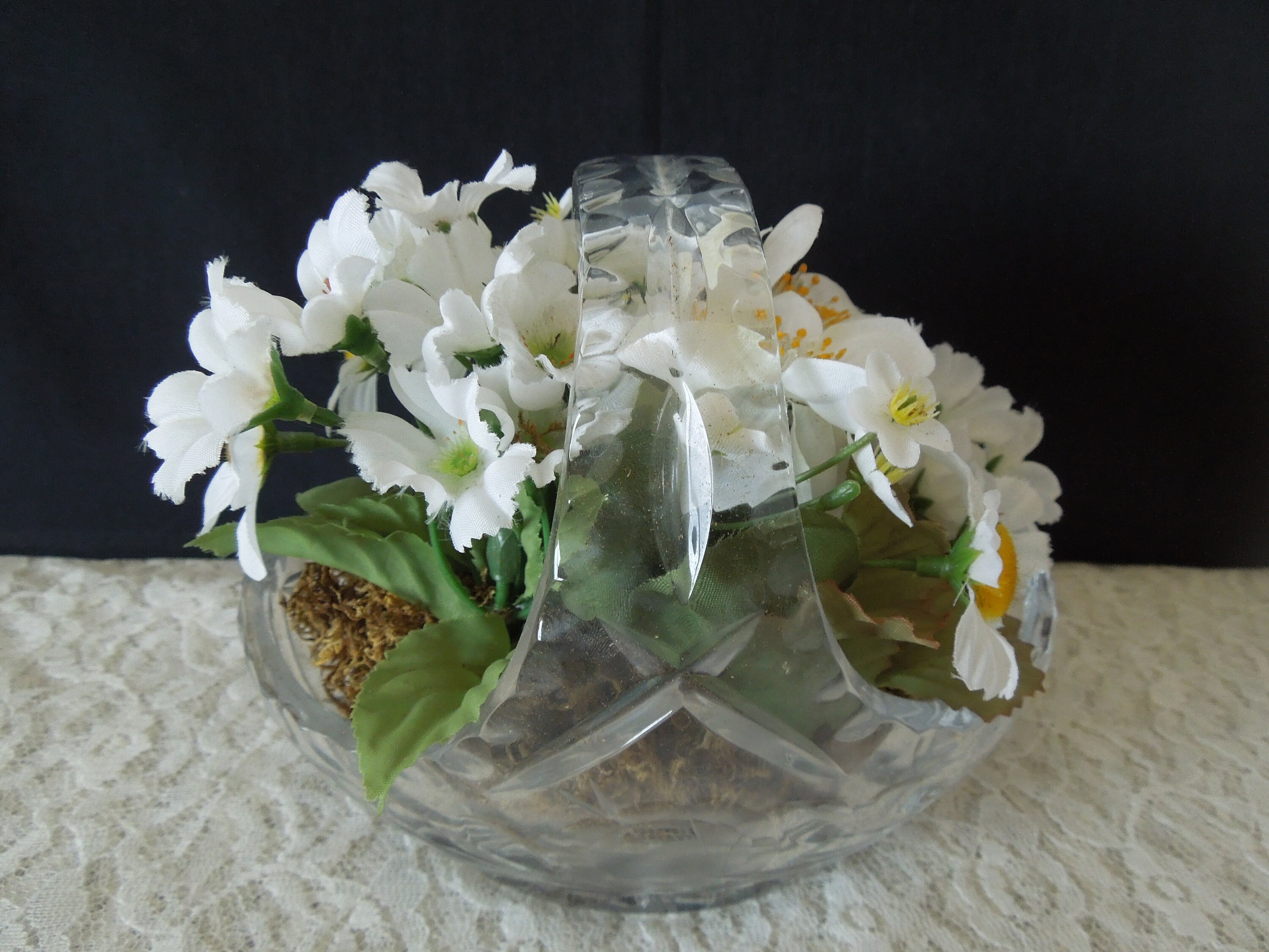 Clear Cut Crystal Basket With Flower Motif Filled With a Silk Etsy UK