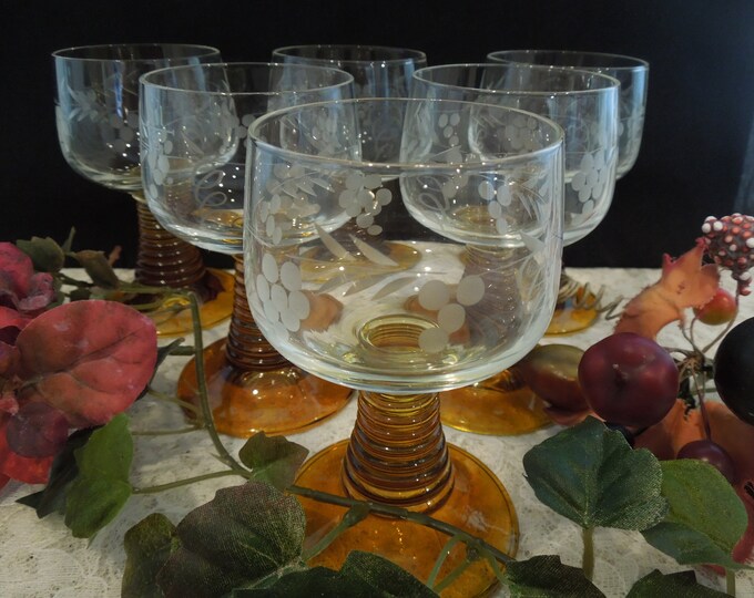 Vintage German Roemer Wine Glasses With Amber Beehive Stem And Etsy