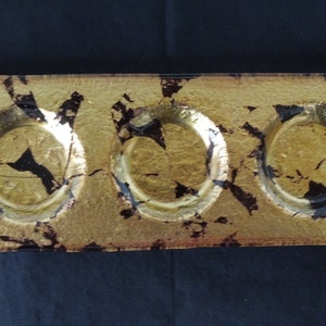 Gold Foil 3 Tea Light Rectangular Glass Tray Candle Holder