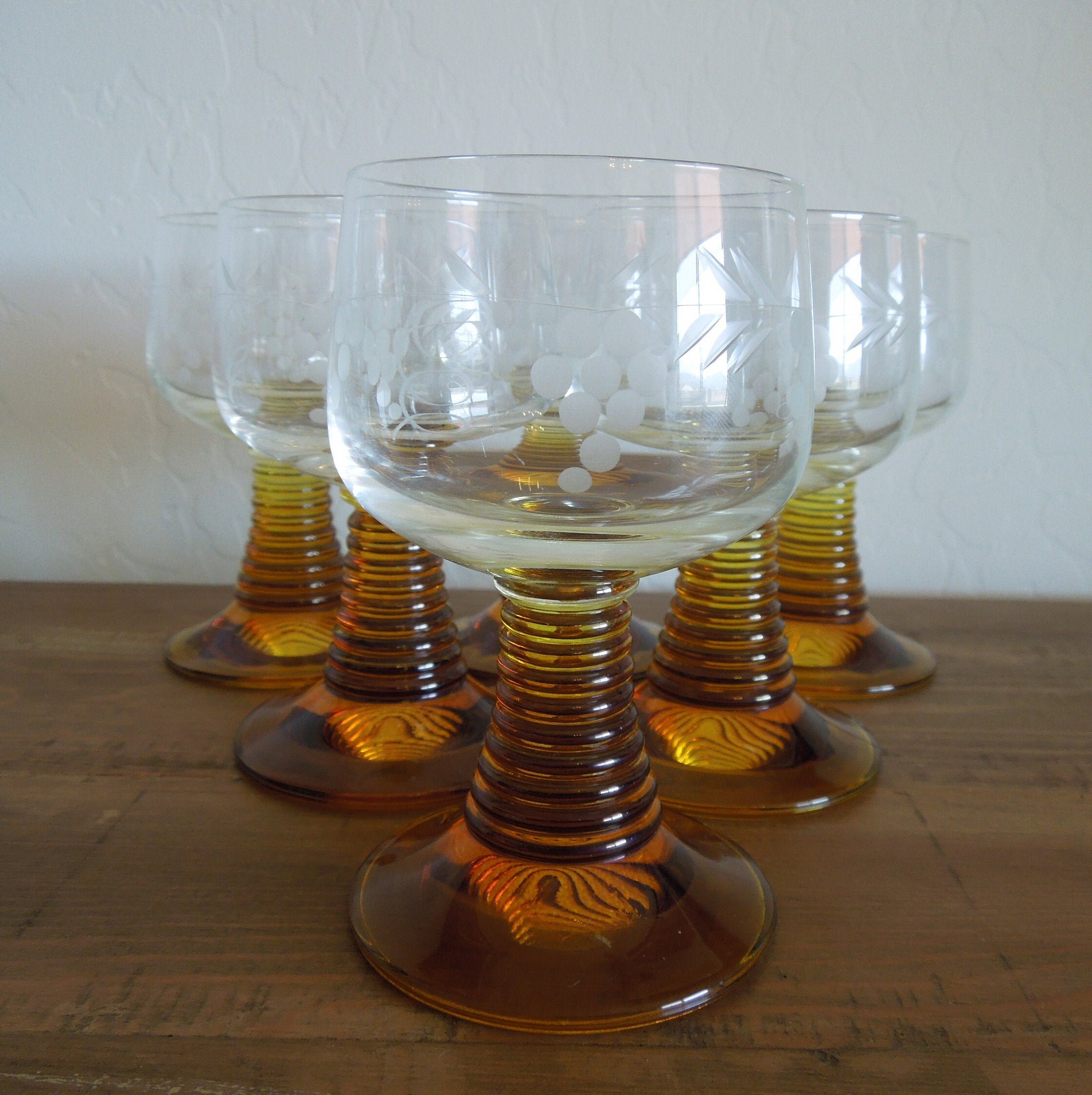 Vintage German Roemer Wine Glasses With Amber Beehive Stem and Etsy
