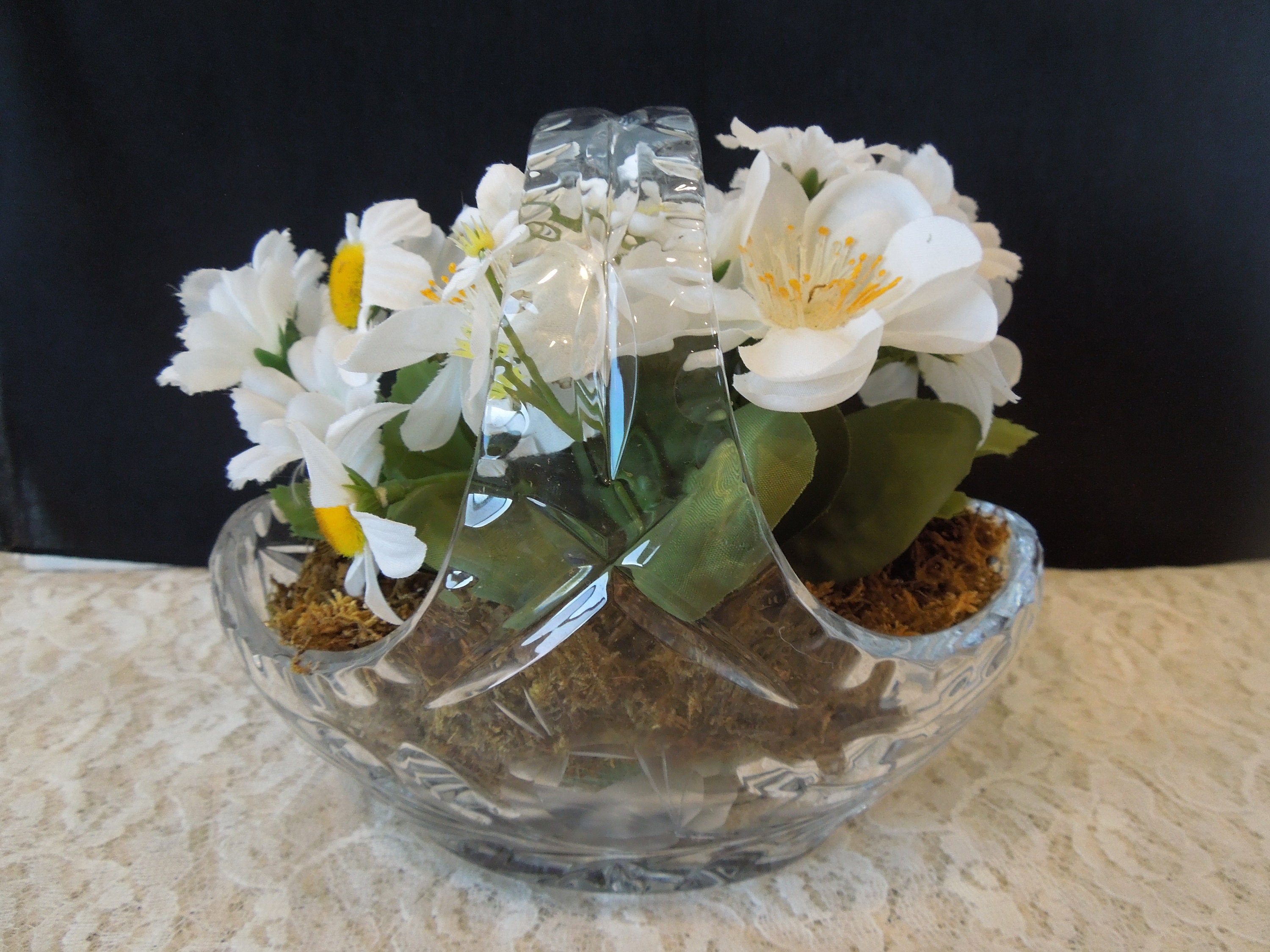 Clear Cut Crystal Basket With Flower Motif Filled With a Silk Etsy UK