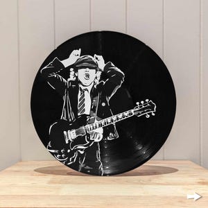 Angus Young - ACDC Vinyl Record Art - Handmade