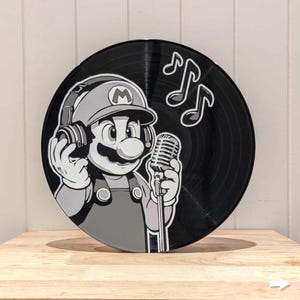Mario Vinyl Record Art - Handmade
