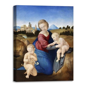 Canvas Print with Wooden Frame Raffaello Sanzio - Madonna and Child with the Infant Saint John