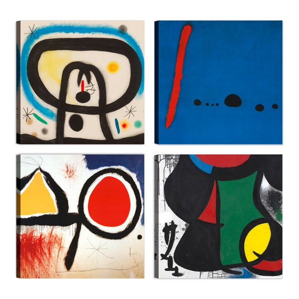 Gemälde Druck auf Leinwand mit Holzrahmen 4 Stück Joan Miró