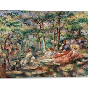 Canvas Print met Houten Lijst Pierre-Auguste Renoir - Picknick - Bedrukt met geschilderde effecttextuur