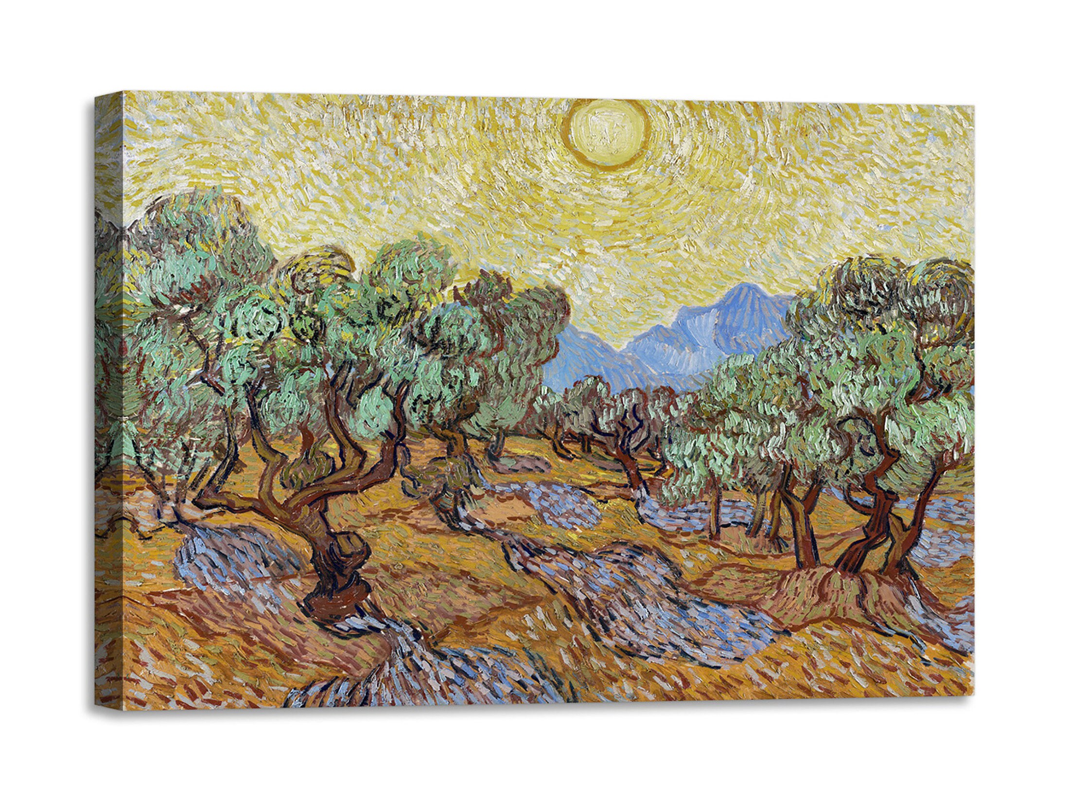 Canvas Print with Wooden Frame Vincent van Gogh - Olive Trees - Printed with painted effect texture