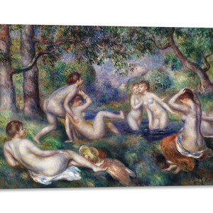 Canvas Print met Houten Lijst Pierre-Auguste Renoir - Baders in het Bos - Bedrukt met Geschilderde Effect Textuur