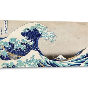 Leinwanddruck mit Holzrahmen Katsushika Hokusai – Die große Welle vor Kanagawa – Gedruckt mit gemalter Effekttextur