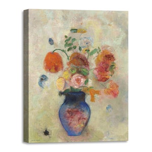Canvas Print with Wooden Frame Odilon Redon - Large Vase with Flowers - Printed with painted effect texture