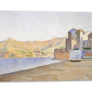 Canvas Print with Wooden Frame Paul Signac - The Town Beach - Printed with Painted Texture