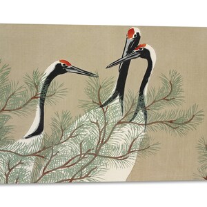 Canvas Print met Houten Lijst Kamisaka Sekka - Kraanvogels uit Momoyogusa - Bloemen van Honderd Generaties