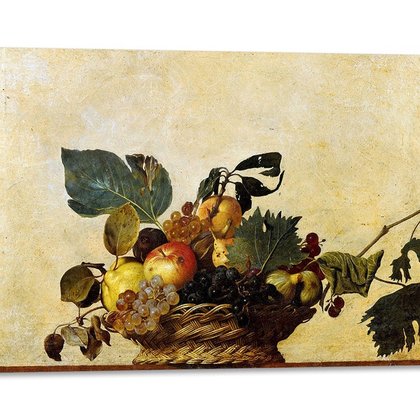 Canvas Print Foto met Caravaggio Houten Frame - Mand met fruit