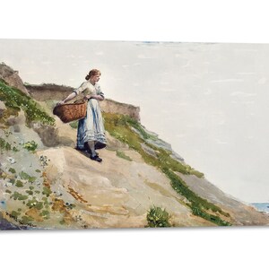 Canvas Print with Wooden Frame Winslow Homer - Girl Carrying a Basket - Printed with painted effect texture