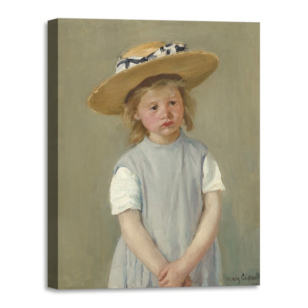 Quadro Stampa su Tela con Telaio in Legno Mary Cassatt - Child in a Straw Hat