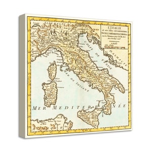 Impression sur toile avec cadre en bois - Cartes de l'Italie - Imprimé avec texture effet peint