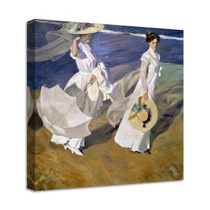 Impresión en lienzo con marco de madera Joaquín Sorolla y Bastida - Paseando por la orilla del mar