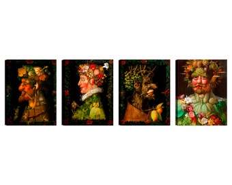 Peintures Imprimer sur toile avec cadre en bois 4 pièces Giuseppe Arcimboldo