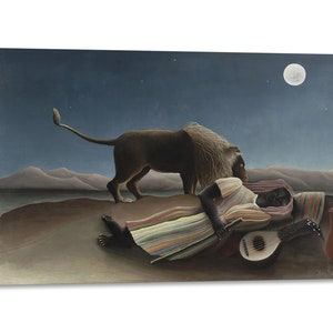 Impresión en lienzo con marco de madera Henri Rousseau - La gitana dormida - Impreso con textura de efecto pintado