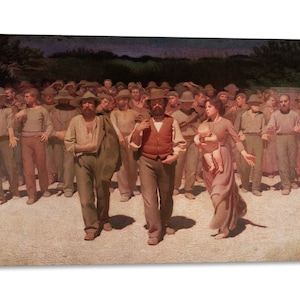 Impresión en lienzo con marco de madera Giuseppe Pellizza da Volpedo - El cuarto poder - Impreso con textura efecto pintado