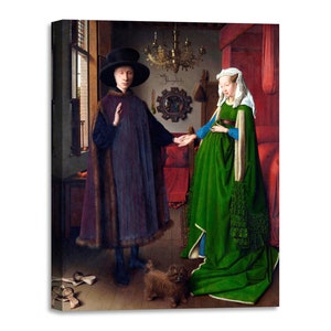 Impresión en lienzo con marco de madera Jan Van Eyck - Los Arnolfini - Impreso con textura efecto pintado
