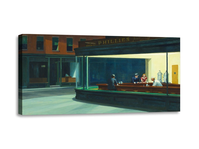 Impression sur toile avec cadre en bois Edward Hopper Nighthawks image 1