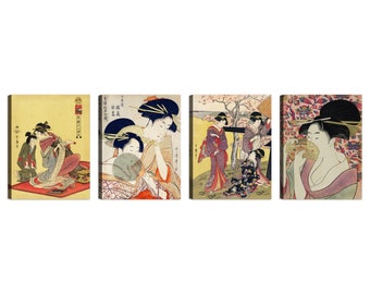 Peintures Imprimer sur toile avec cadre en bois 4 pièces d’art japonais