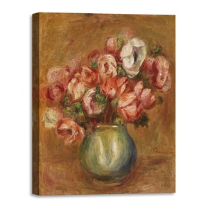 Canvas Print met Houten Lijst Pierre-Auguste Renoir - Anemonen - Bedrukt met geschilderde effecttextuur