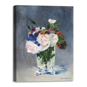 Impresión en lienzo con marco de madera Edouard Manet - Flores en un jarrón de cristal - Impreso con textura efecto pintado