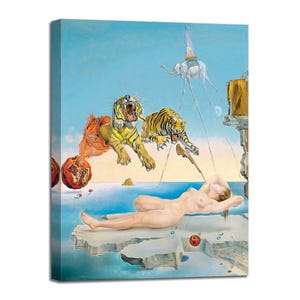 Salvador Dalí Droom veroorzaakt door de vlucht van een bij Schilderij - op canvas met houten lijst - Bedrukt met geschilderde effecttextuur